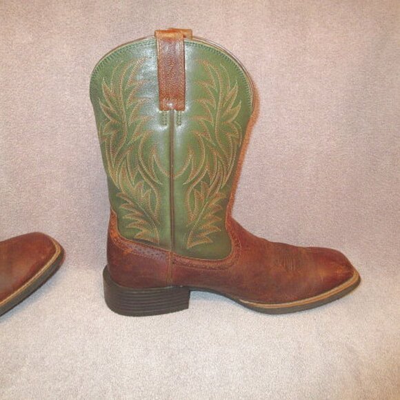 Ariat Sport Wide Square Toe Cowboy Boots Mens 12 D Green Leather Cowboy Botas - Picture 3 of 14